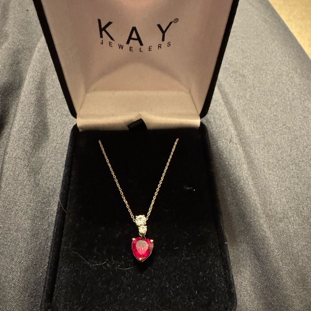 Kay Jewelers Silver Necklace with Pink Heart Pendant